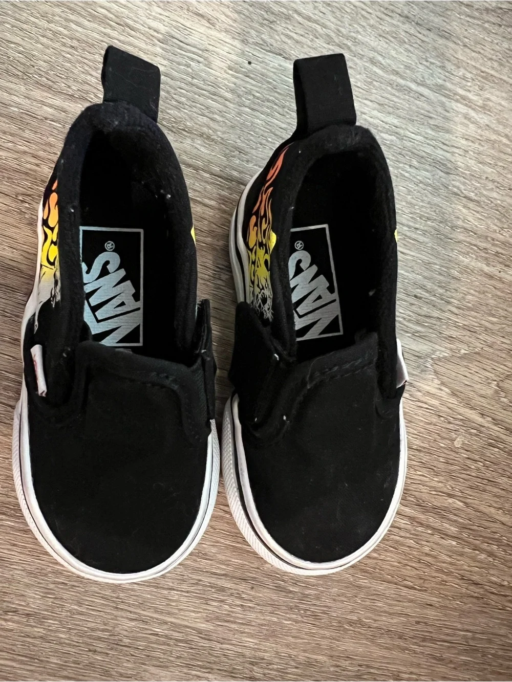 Vans baby/toddler Slip-On Sneakers with Flame Rider Graphic - Black/Yellow/Orang